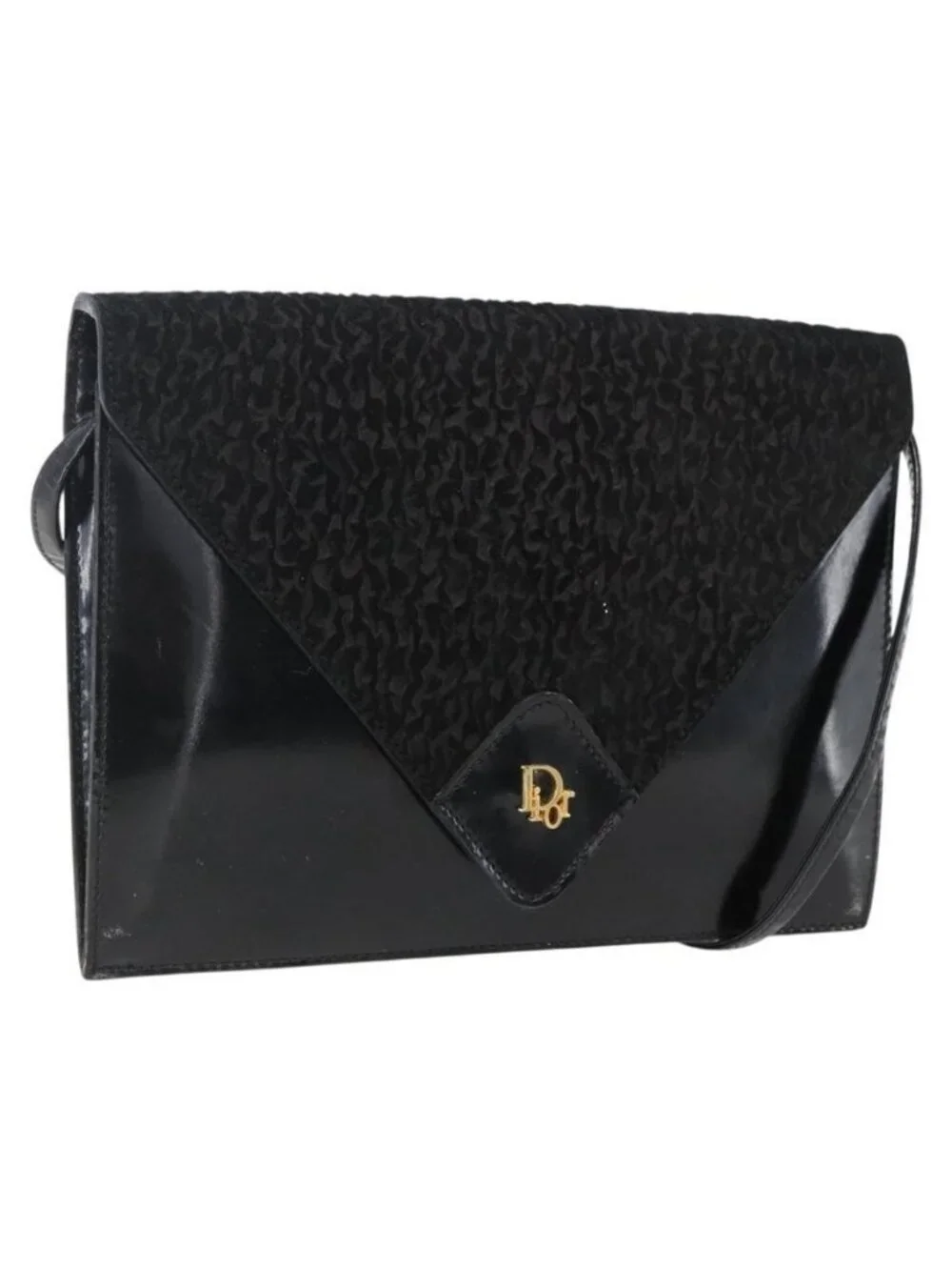 Authentic Christian Dior Shoulder Bag Leather Black Gold - Picture 1 of 16